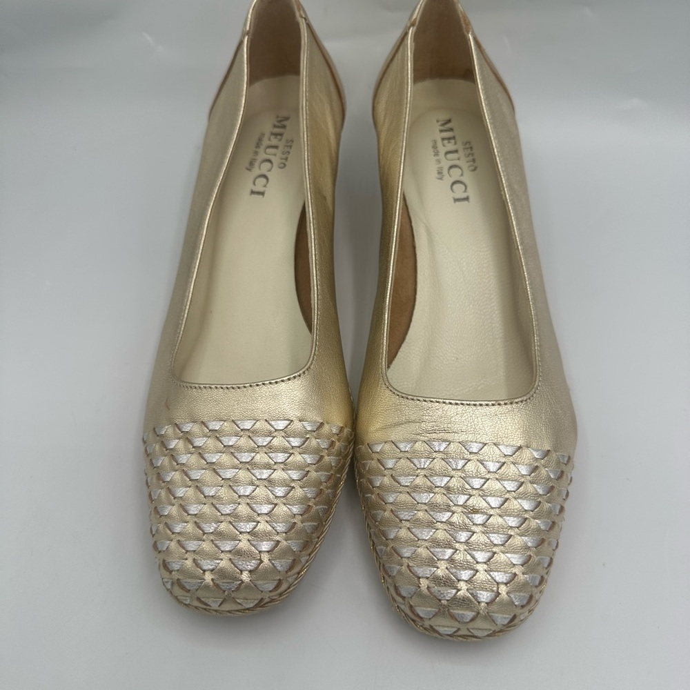 Sesto Meucci Metallic Gold Braided Toe Wedge